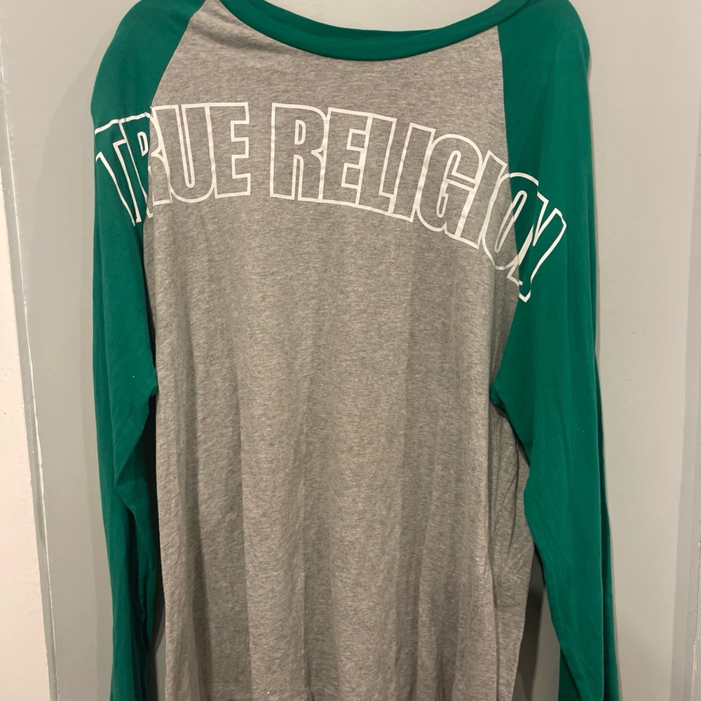 True Religion Gray Tee with Green Trim